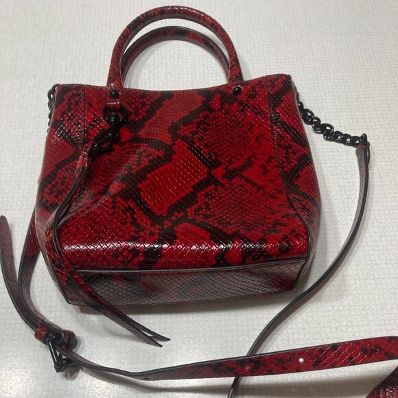 NWOT Rebecca Minkoff Red & Black Snake Embossed Leather Crossbody/Satchel - Picture 2 of 12